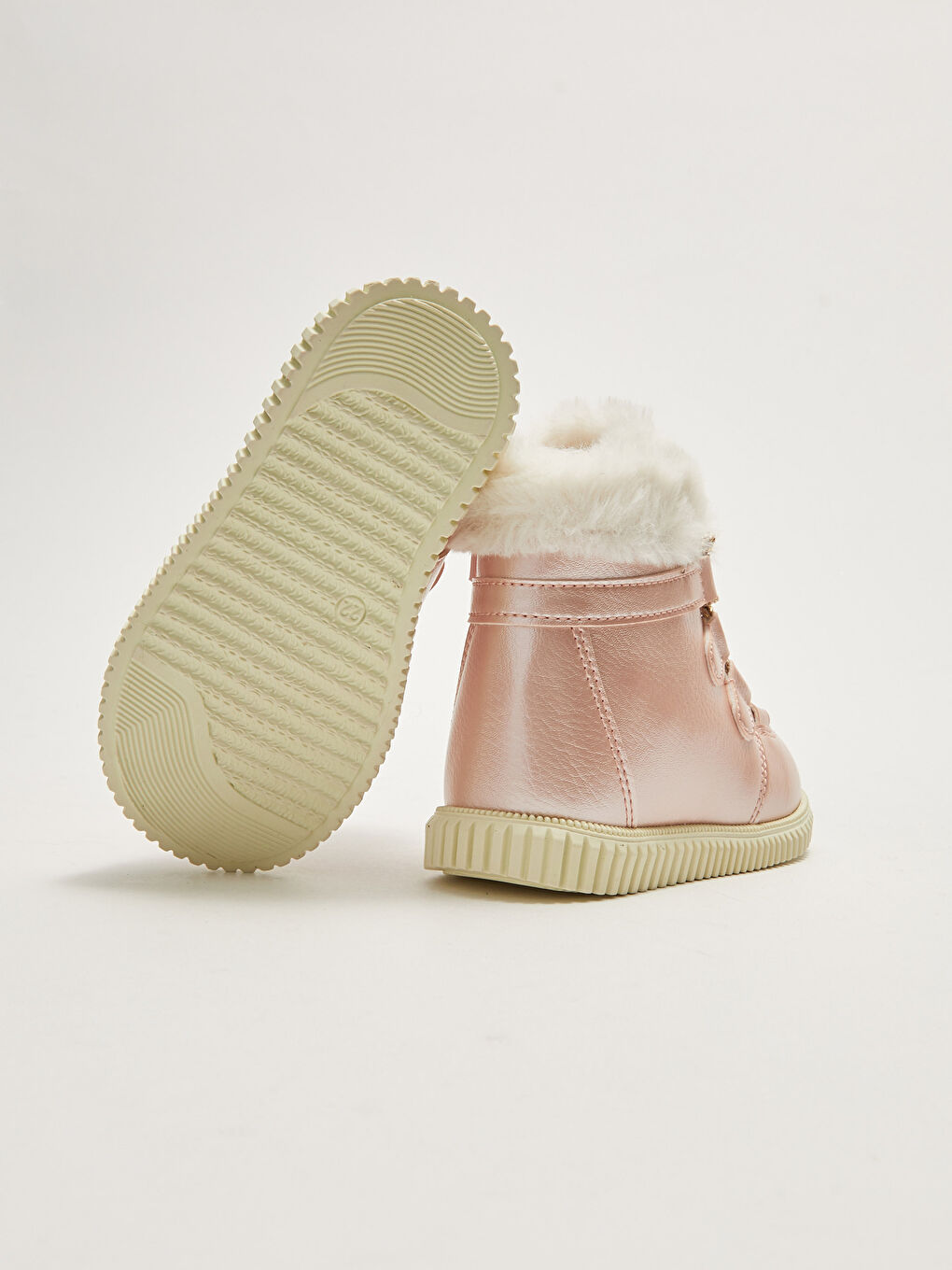 Pembe Bağcık ve Fermuarlı Kürk Astarlı Kız Bebek Bot-4