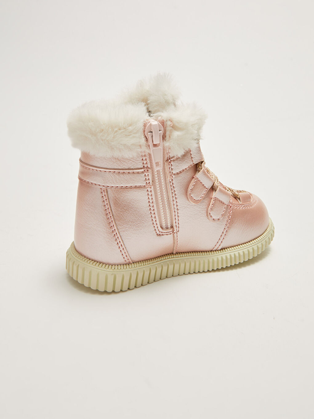Pembe Bağcık ve Fermuarlı Kürk Astarlı Kız Bebek Bot-5