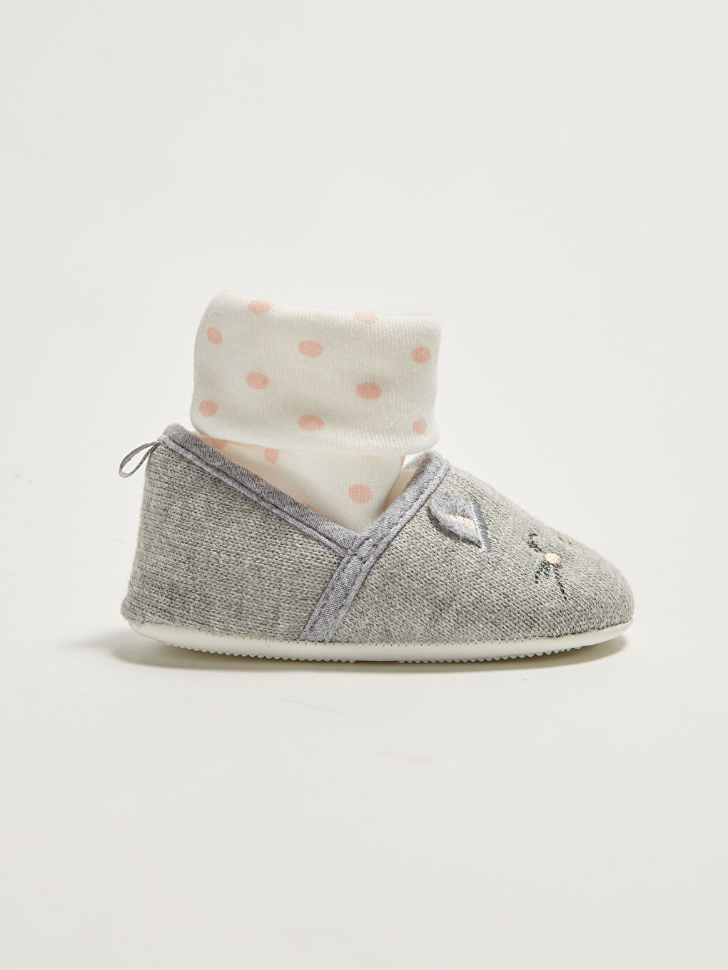 Gri Pamuk Astarlı Çoraplı Kız Bebek Yürüme Öncesi Ayakkabı-1
