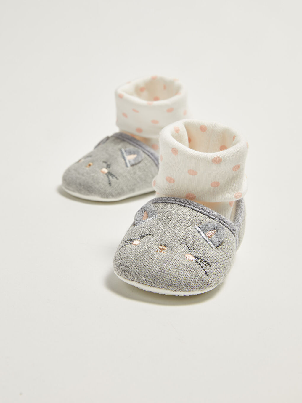 Gri Pamuk Astarlı Çoraplı Kız Bebek Yürüme Öncesi Ayakkabı-2