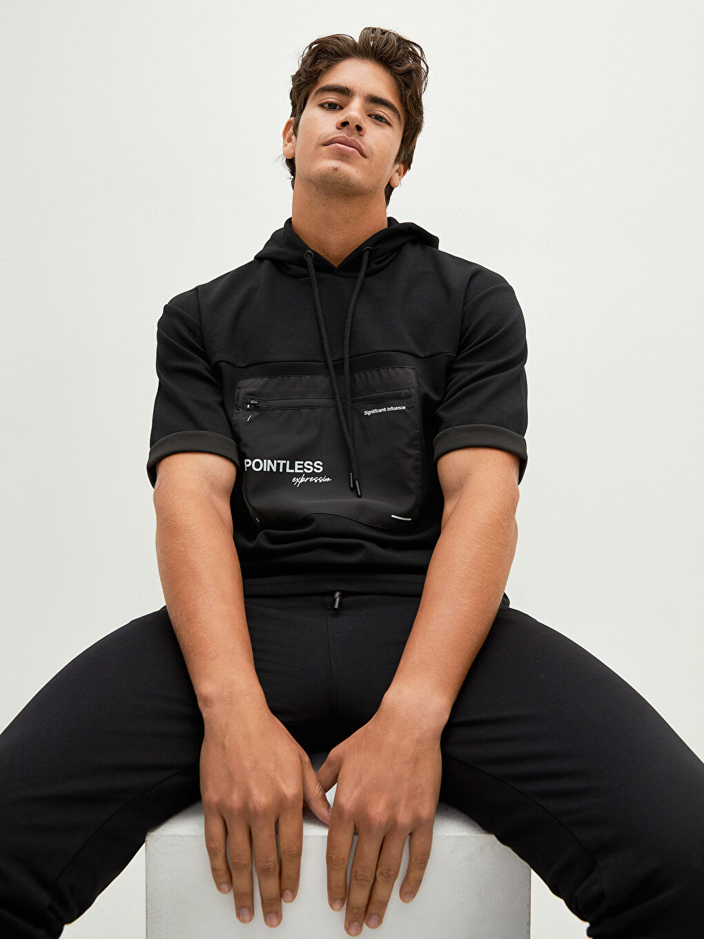 Short Sleeve Printed Men's Hoodie with Hood-4