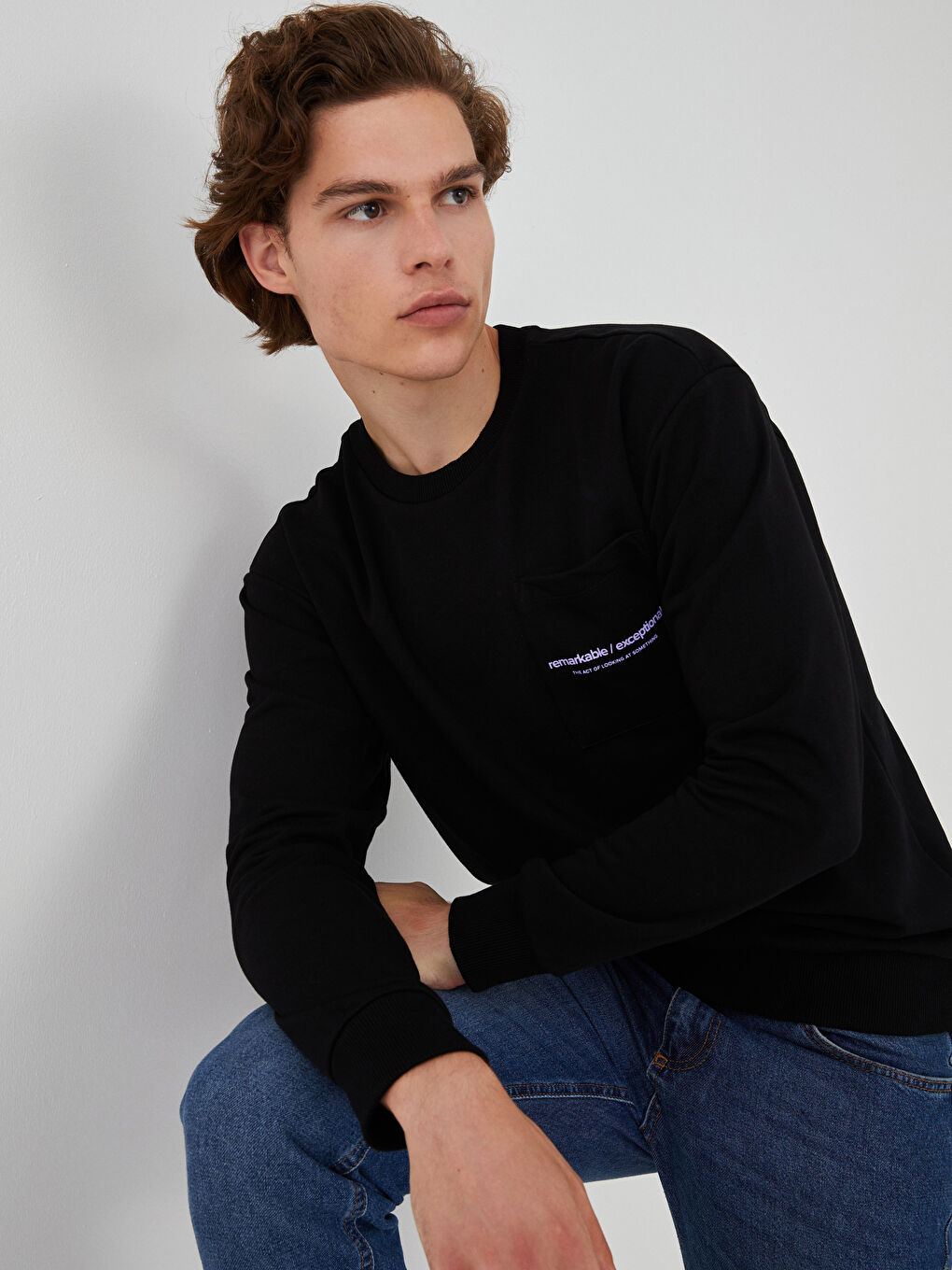 سويت شيرت كم طويل مطبوع تخين للرجال-2