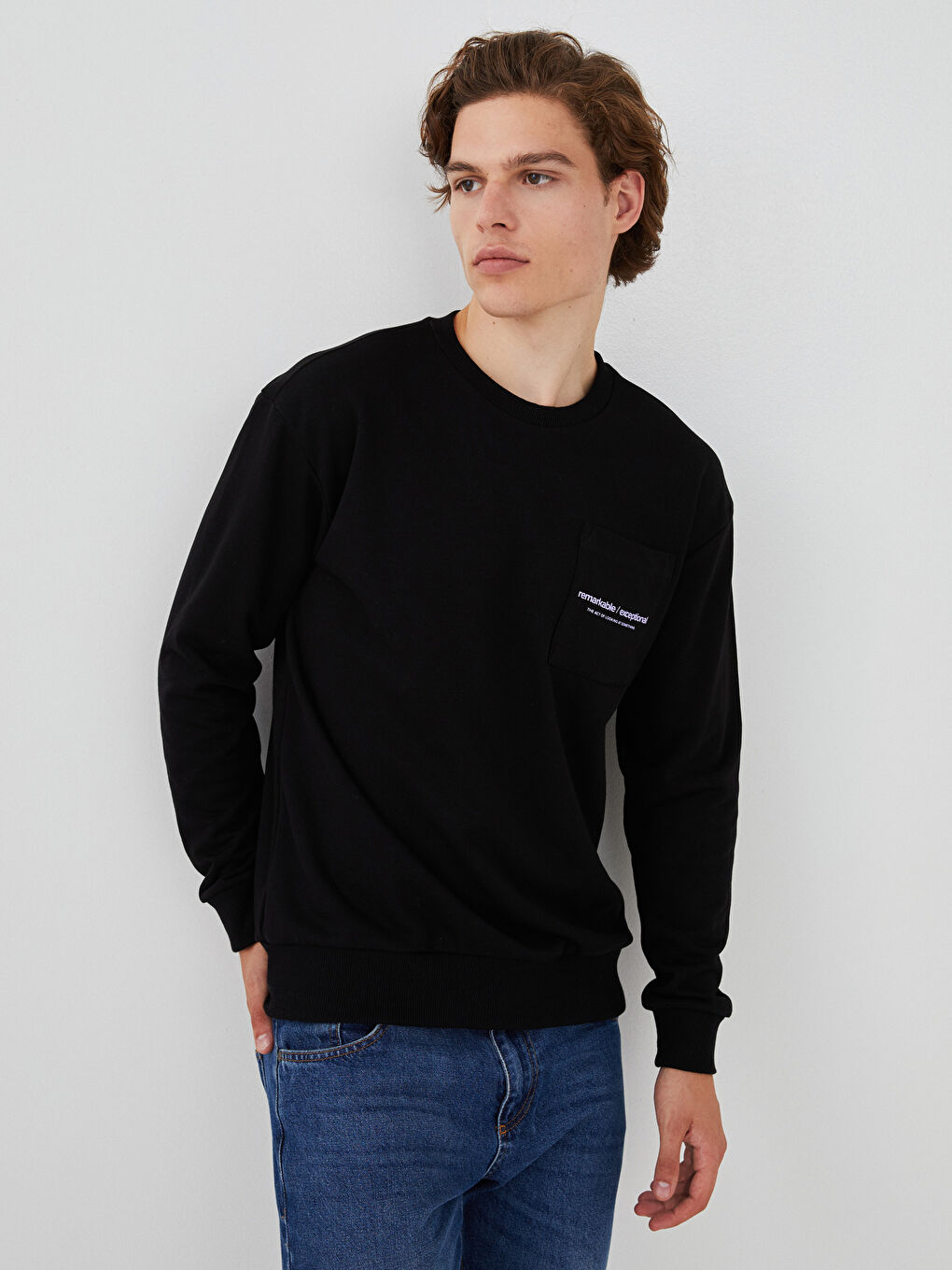 سويت شيرت كم طويل مطبوع تخين للرجال-3