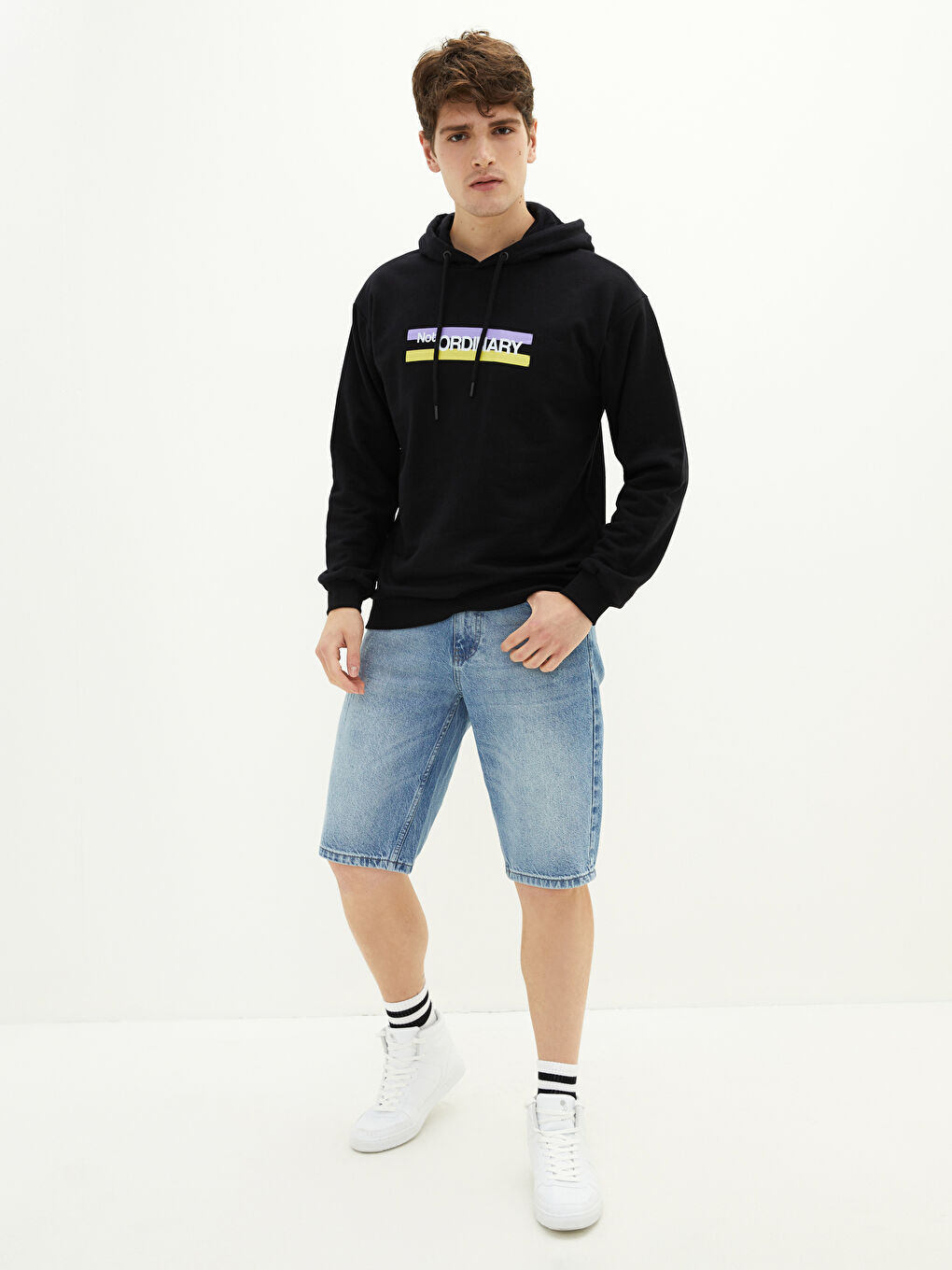 Ерлерге арналған ұзын жеңді принтті қалың худи-1