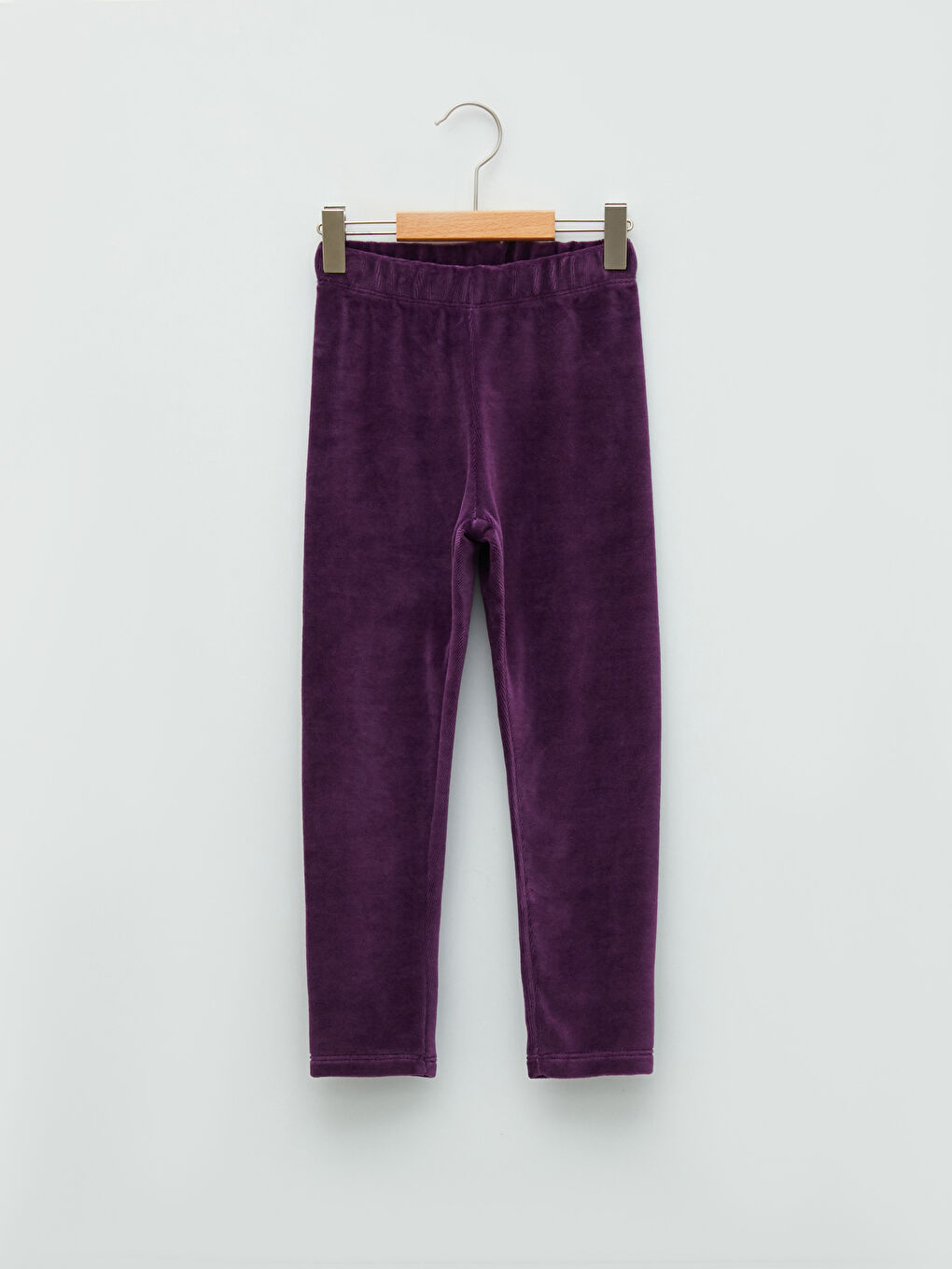 Mor Beli Lastikli Basic Kadife Kız Çocuk Uzun Tayt