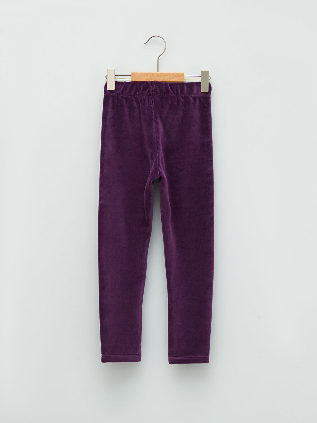 Mor Beli Lastikli Basic Kadife Kız Çocuk Uzun Tayt-1