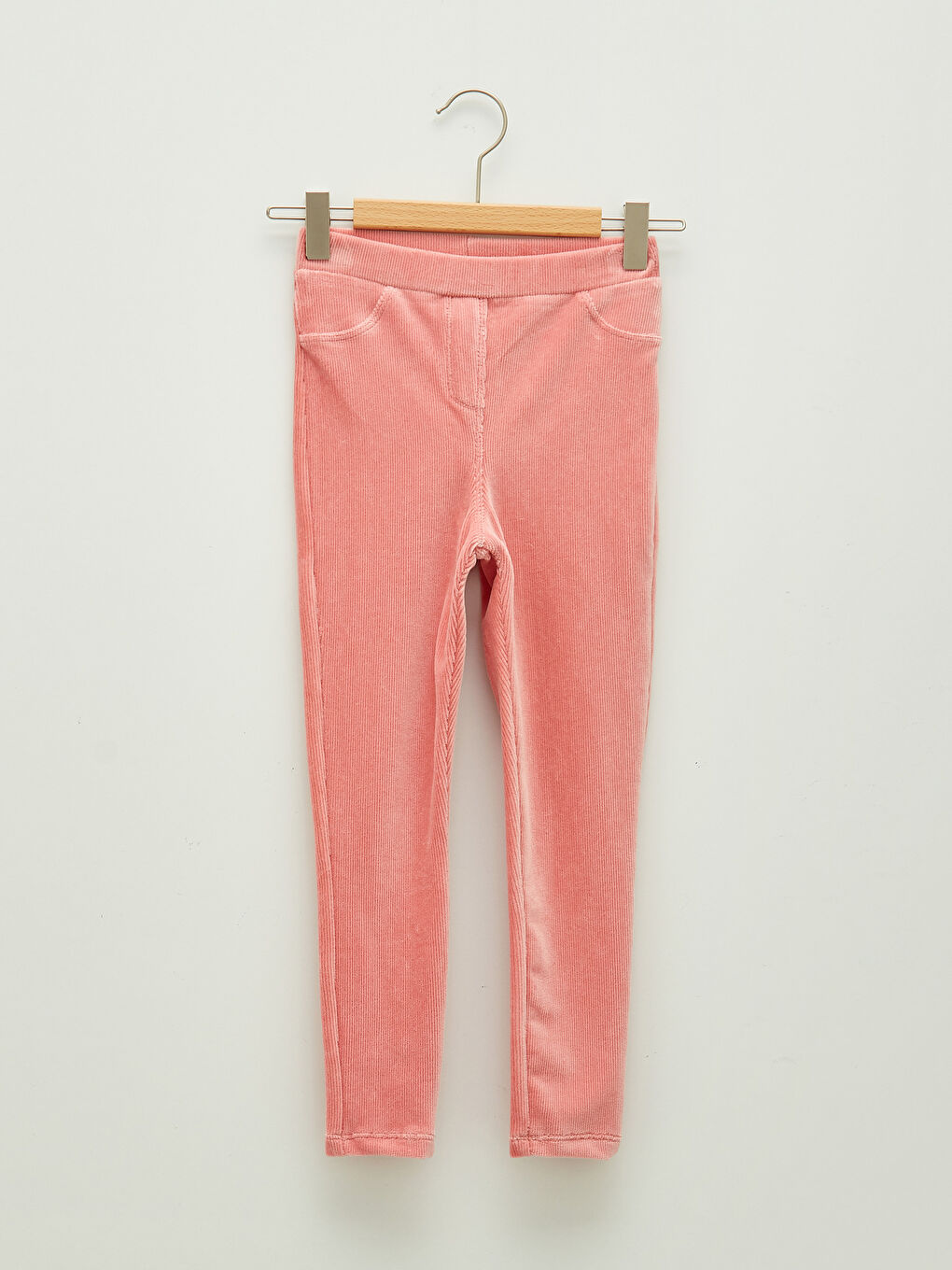 Pembe Beli Lastikli Basic Kadife Kız Çocuk Uzun Tayt