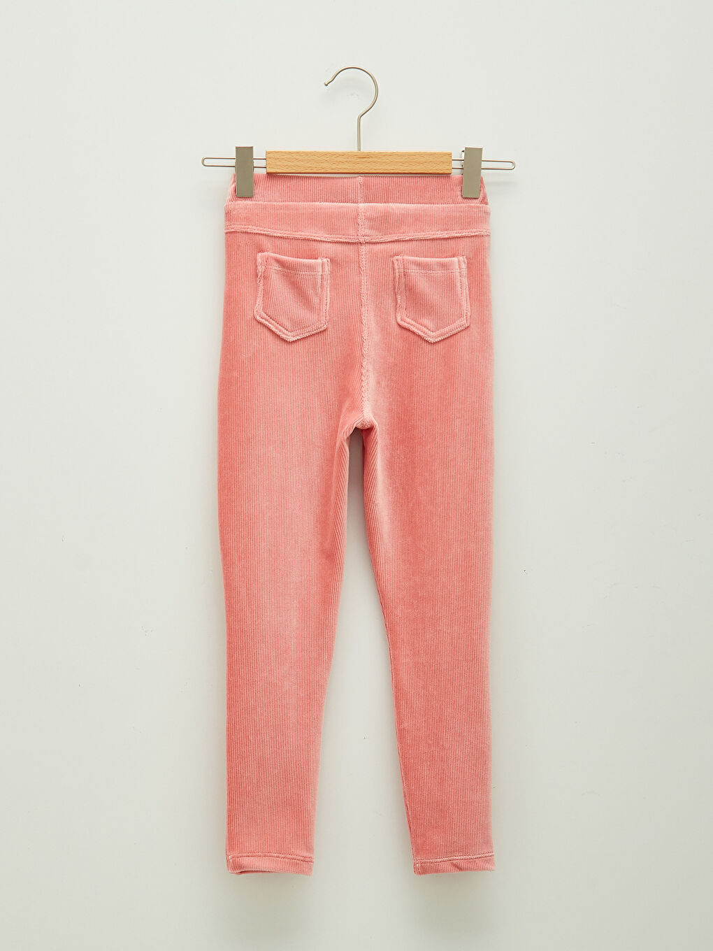 Pembe Beli Lastikli Basic Kadife Kız Çocuk Uzun Tayt-1