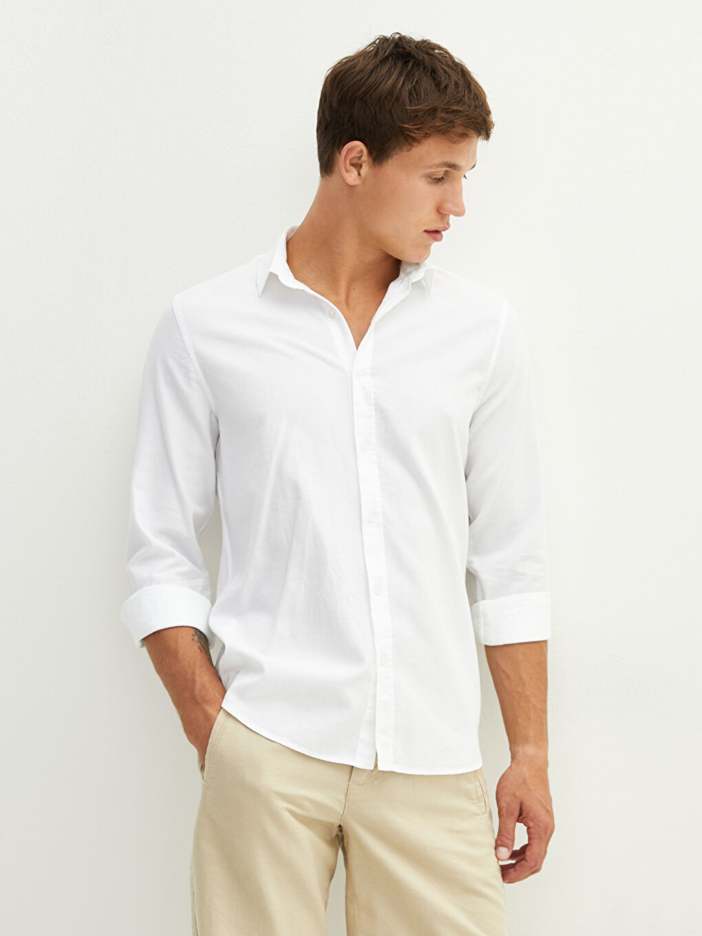 Chemise Gabardine Coupe Svelte Manches Longues Pour Hommes-2