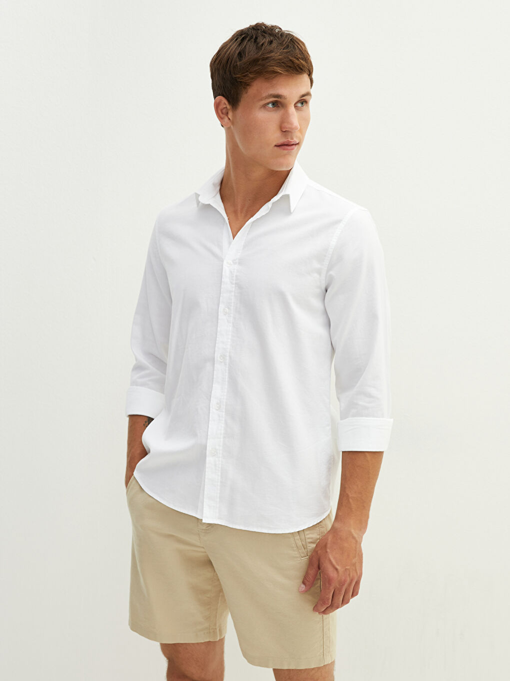 Chemise Gabardine Coupe Svelte Manches Longues Pour Hommes-3