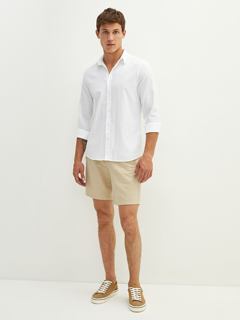 Chemise Gabardine Coupe Svelte Manches Longues Pour Hommes-4