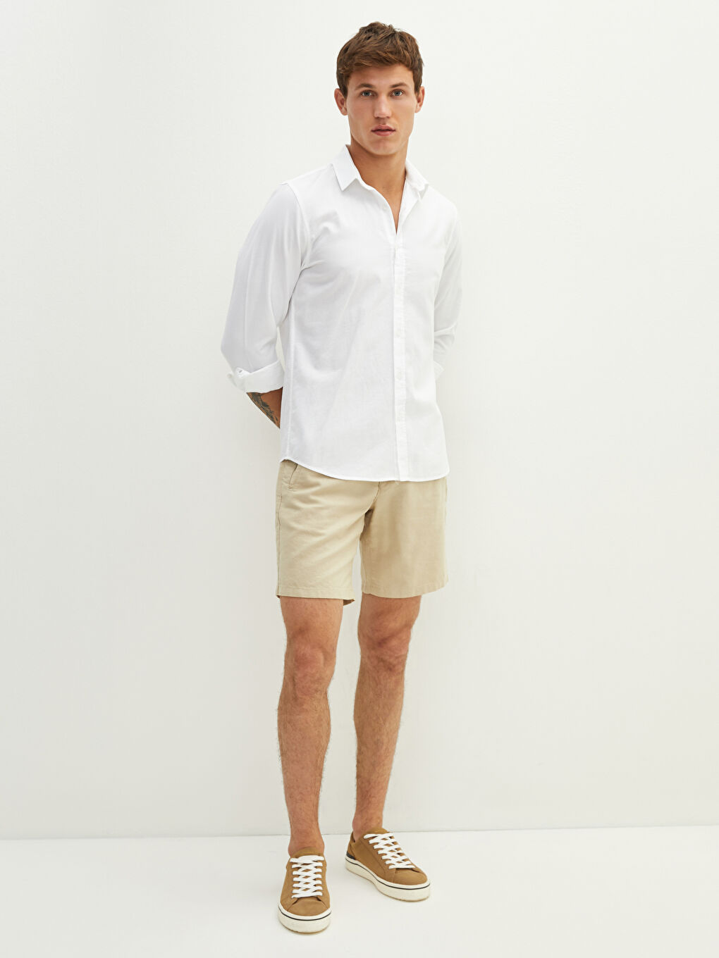 Chemise Gabardine Coupe Svelte Manches Longues Pour Hommes-5