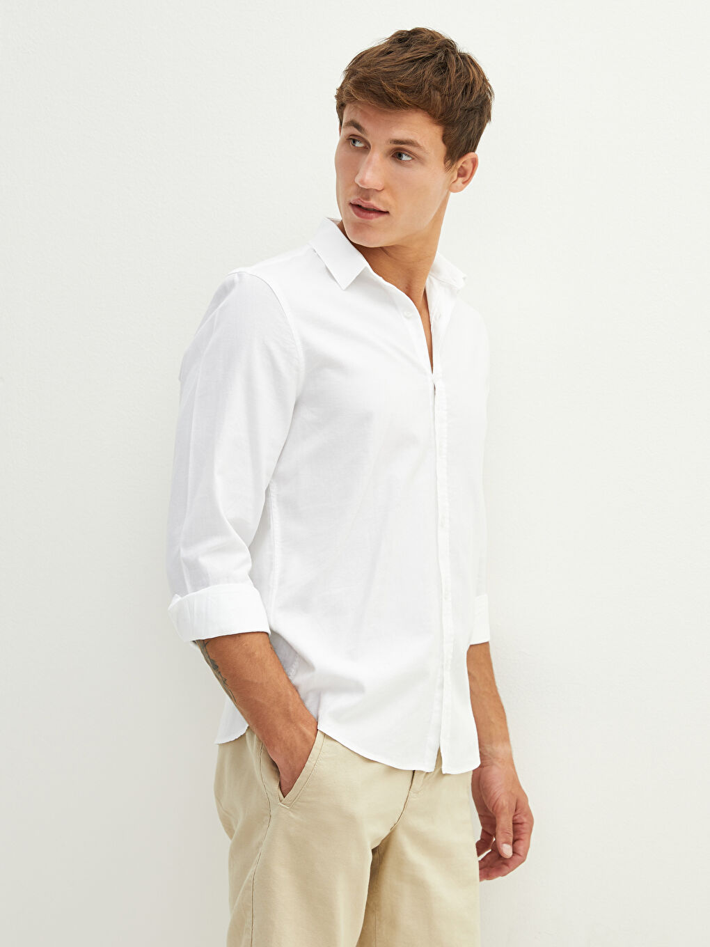 Chemise Gabardine Coupe Svelte Manches Longues Pour Hommes