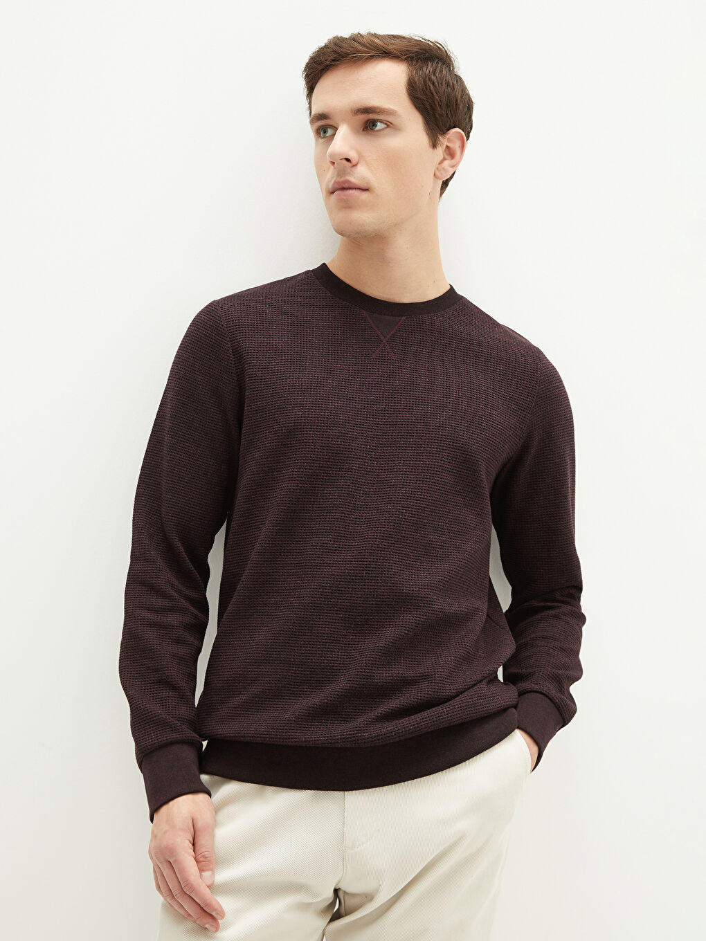 Bordo Bisiklet Yaka Uzun Kollu Erkek Sweatshirt