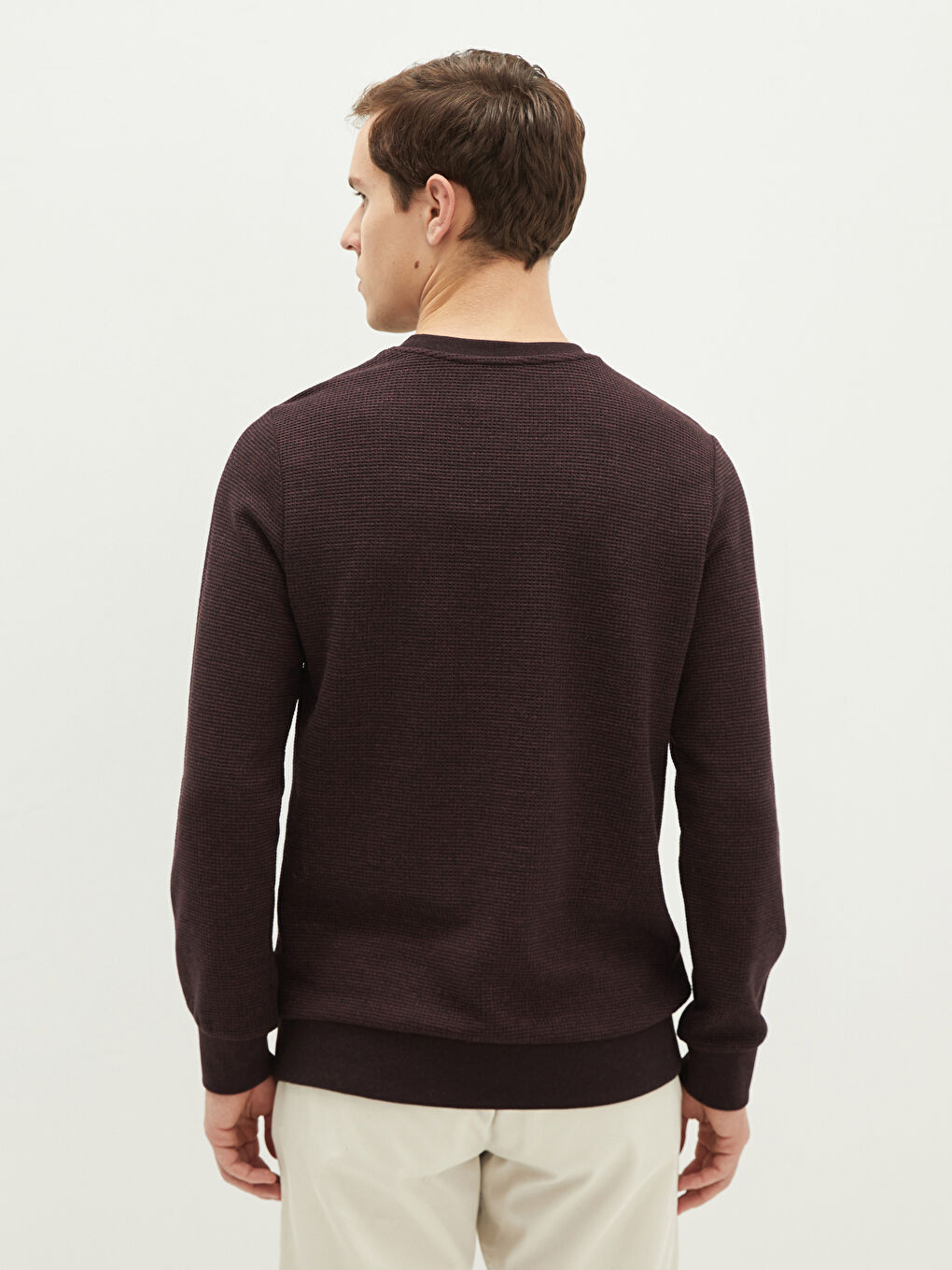 Bordo Bisiklet Yaka Uzun Kollu Erkek Sweatshirt-4
