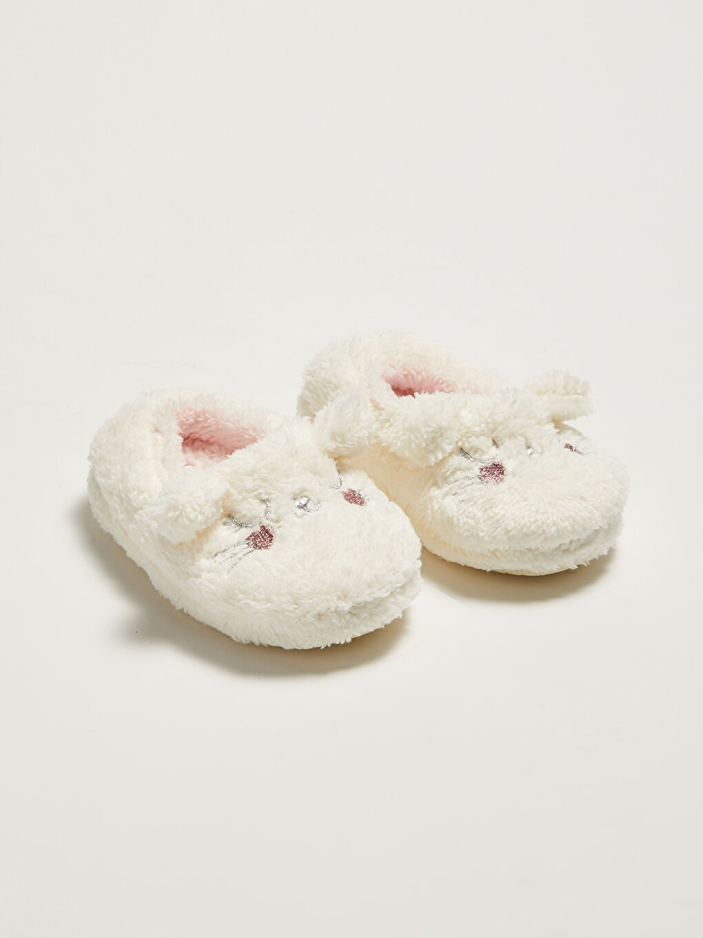 Embroidery Detailed Baby Girl Plush House Slippers