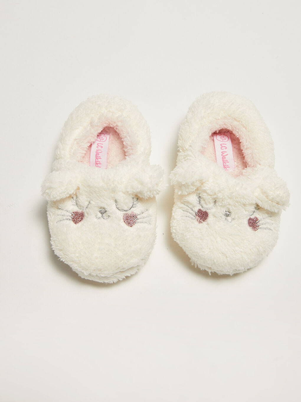 Embroidery Detailed Baby Girl Plush House Slippers-1