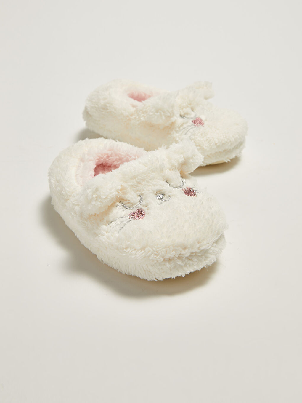 Embroidery Detailed Baby Girl Plush House Slippers-2