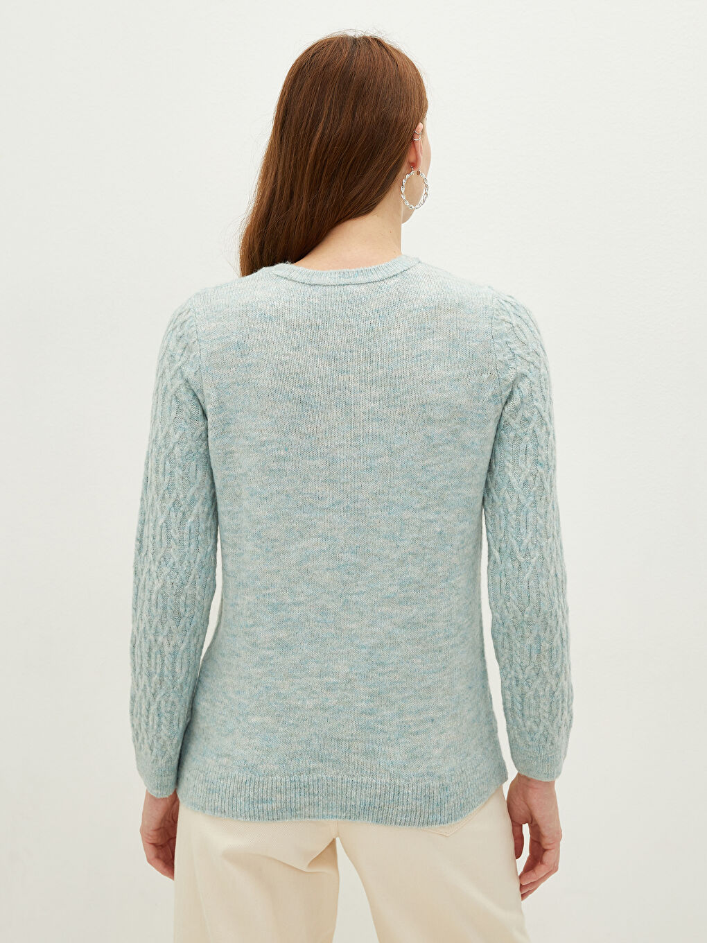 Свитер из трикотажа с круглым вырезом, узорчатый, с длинным рукавом для женщин-5