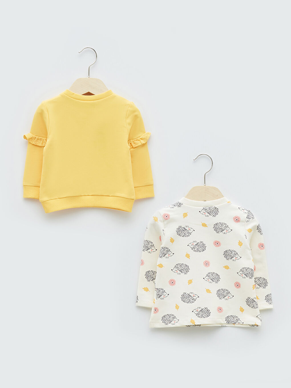 Sarı Bisiklet Yaka Uzun Kollu Baskılı Pamuklu Kız Bebek Sweatshirt 2'li-1