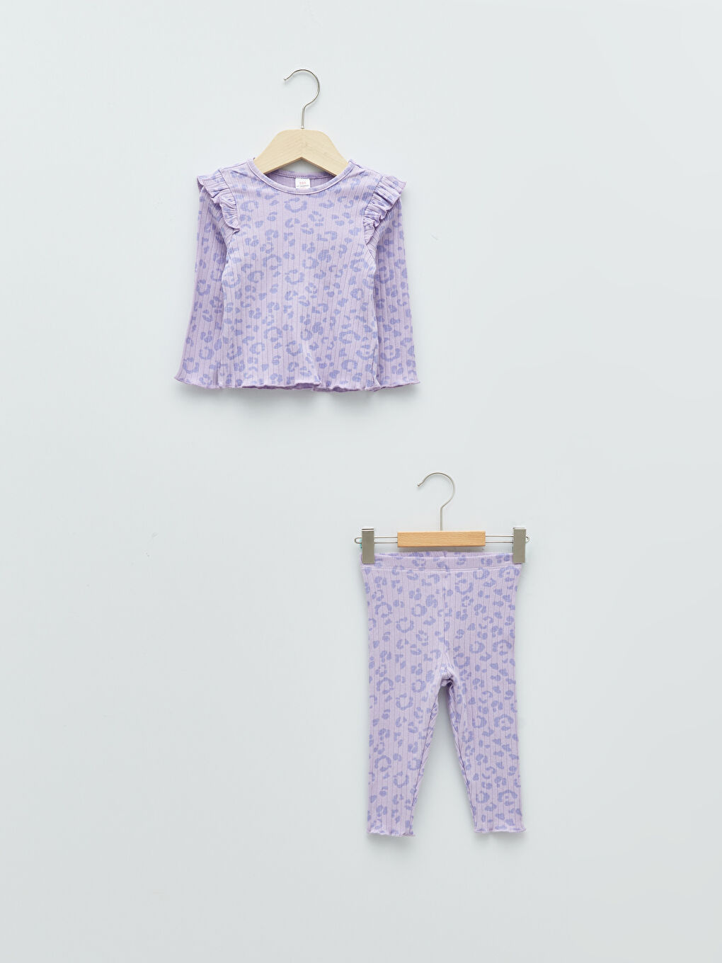 Lila Bisiklet Yaka Uzun Kollu Baskılı Kız Bebek Sweatshirt ve Tayt 2'li Takım