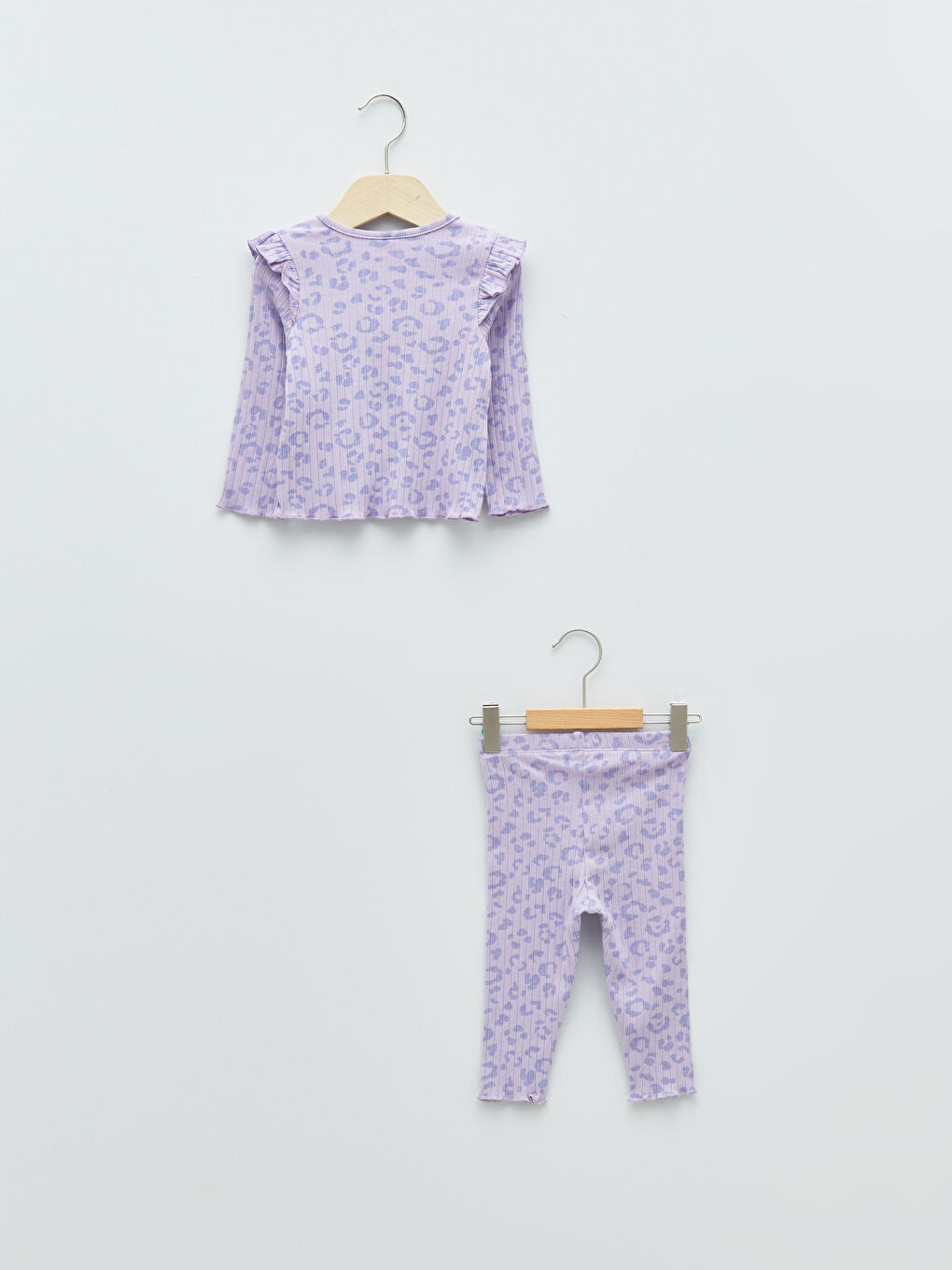 Lila Bisiklet Yaka Uzun Kollu Baskılı Kız Bebek Sweatshirt ve Tayt 2'li Takım-1