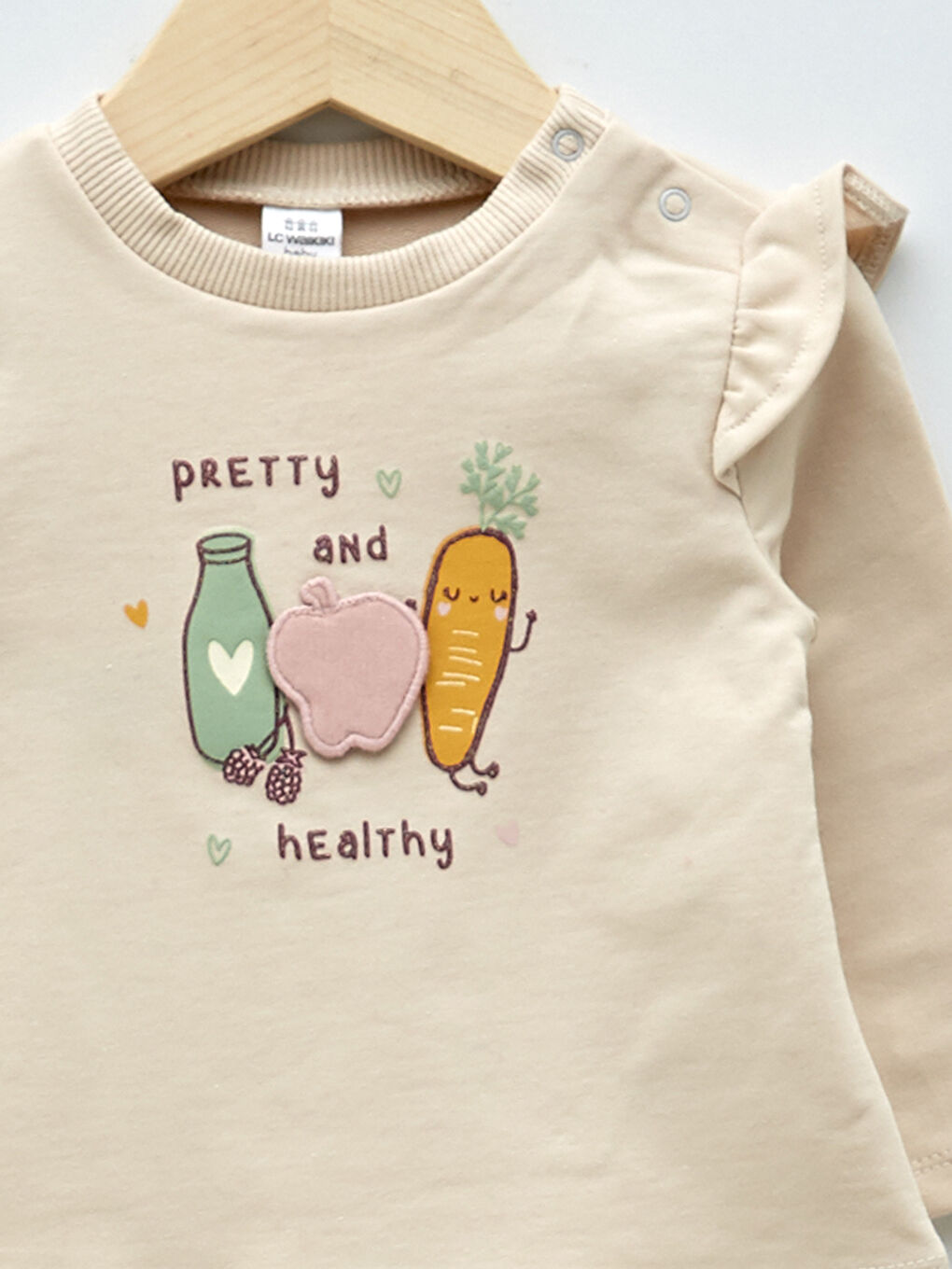 تيشيرت بناتي رضع بياقة دائرية وكم طويل بتفاصيل أبليك-2