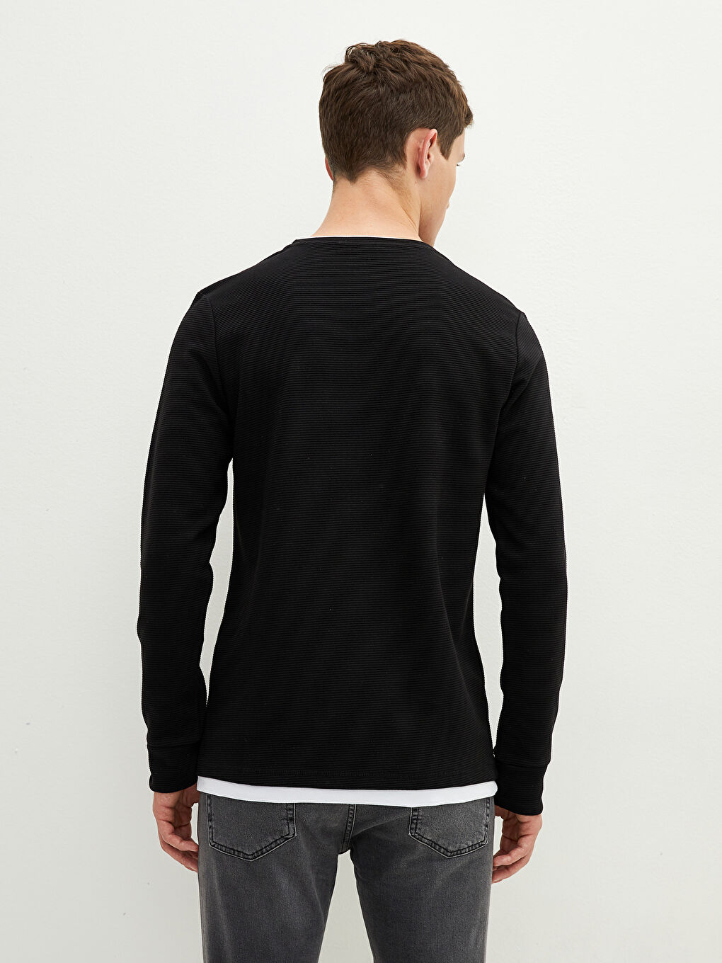 Siyah Bisiklet Yaka Uzun Kollu Erkek Sweatshirt-9