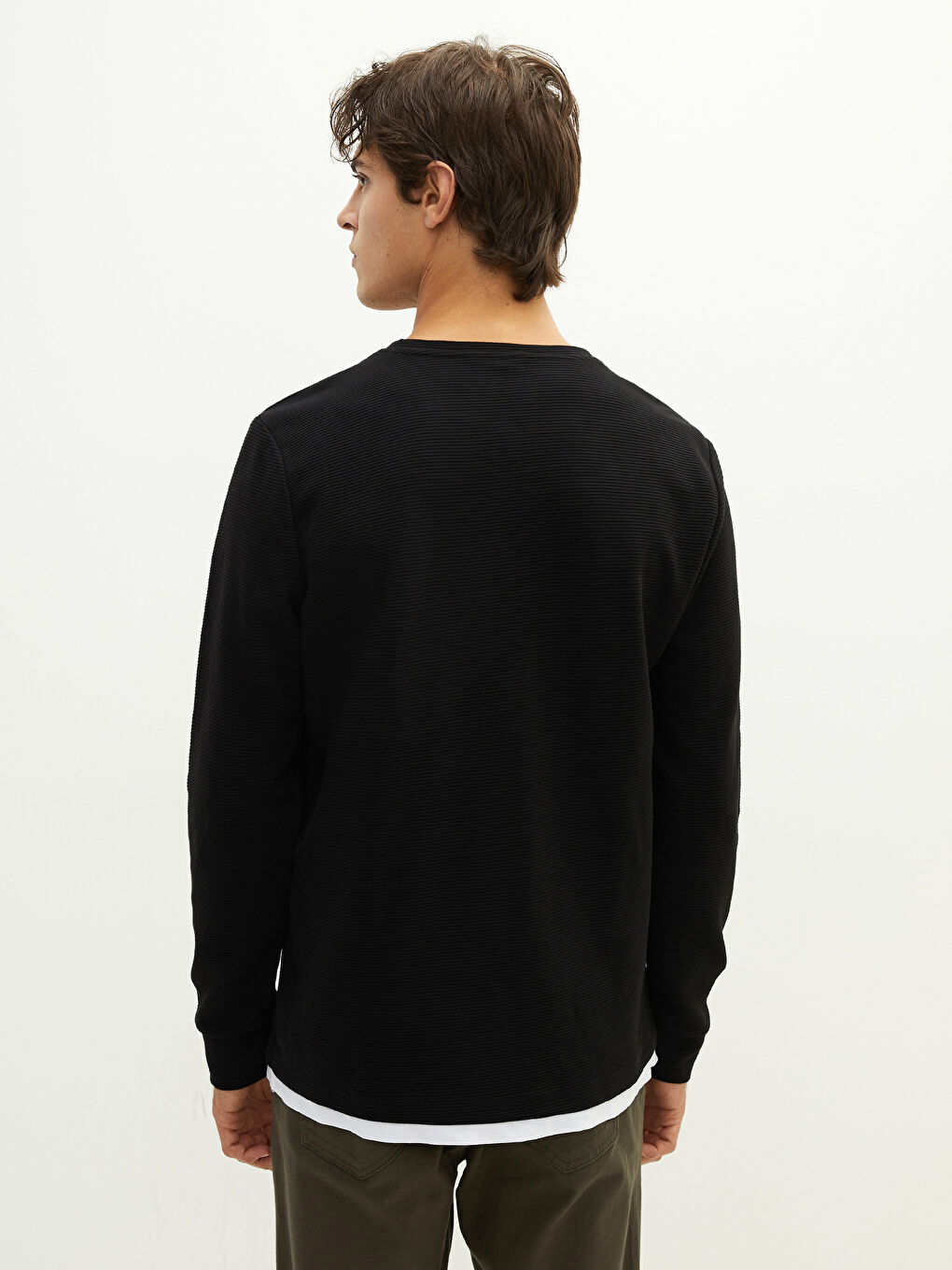 Siyah Bisiklet Yaka Uzun Kollu Erkek Sweatshirt-8