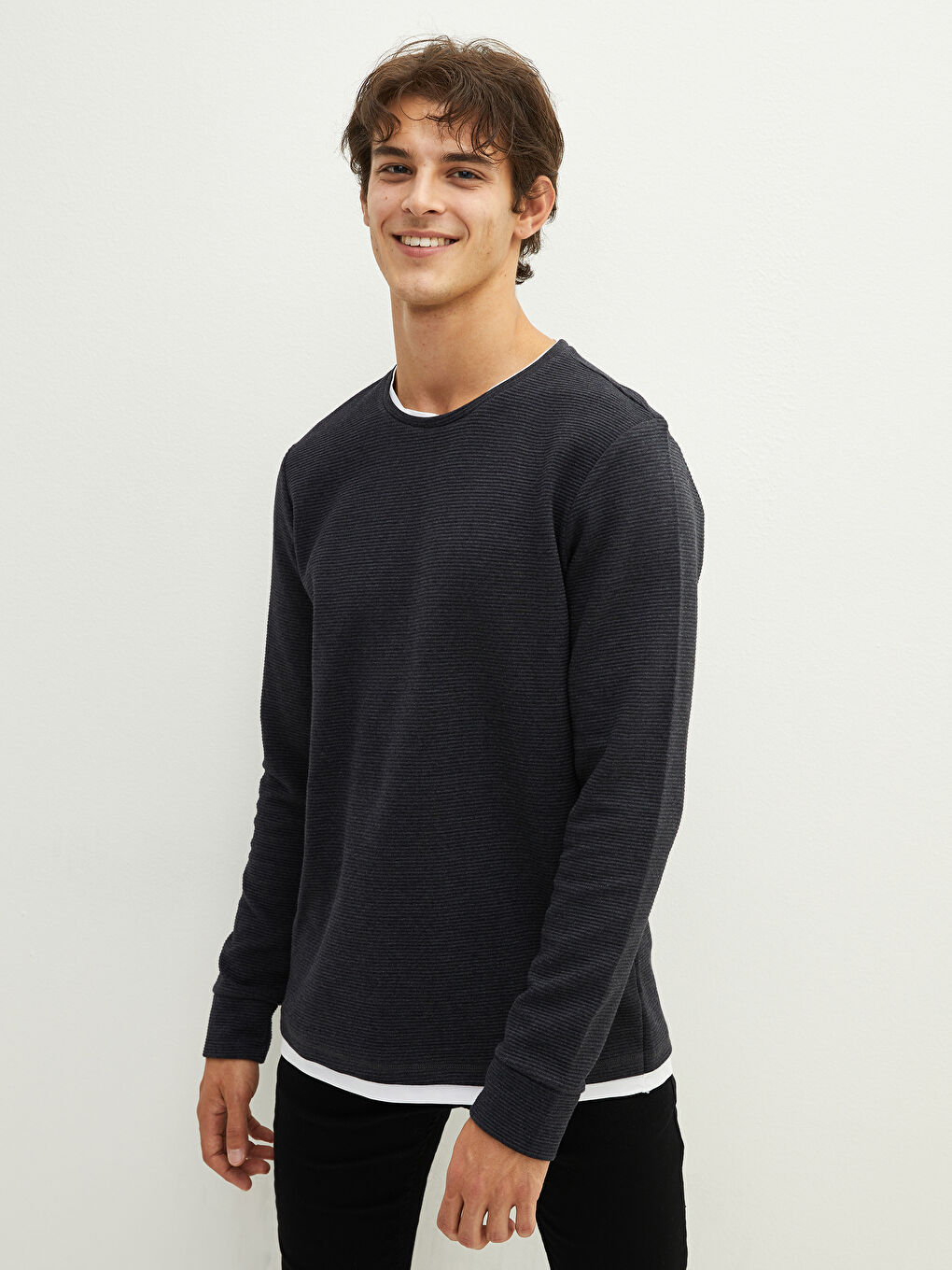 Antrasit Bisiklet Yaka Uzun Kollu Erkek Sweatshirt