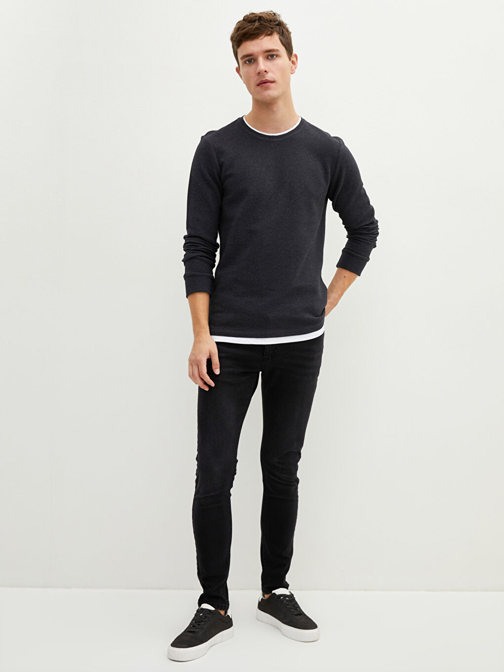 Antrasit Bisiklet Yaka Uzun Kollu Erkek Sweatshirt-2