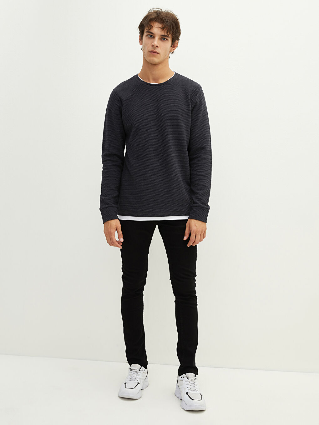 Antrasit Bisiklet Yaka Uzun Kollu Erkek Sweatshirt-3