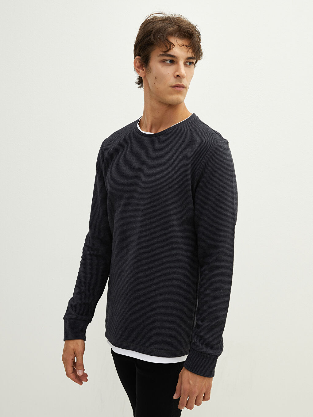 Antrasit Bisiklet Yaka Uzun Kollu Erkek Sweatshirt-1