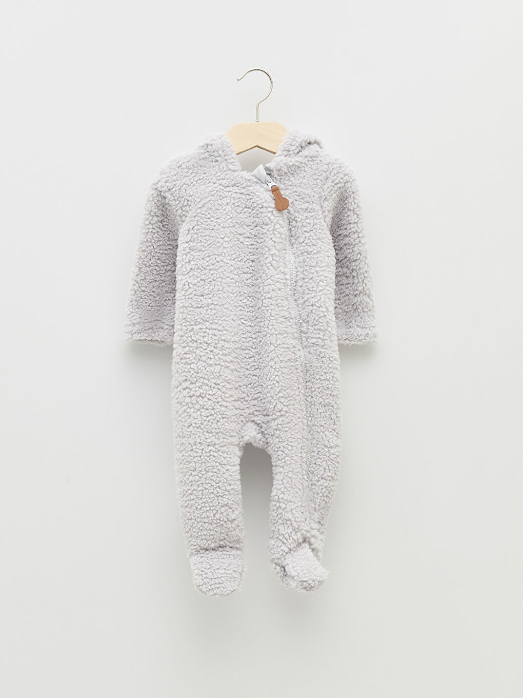Gri Kapüşonlu Uzun Kollu Erkek Bebek Pelüş Tulum