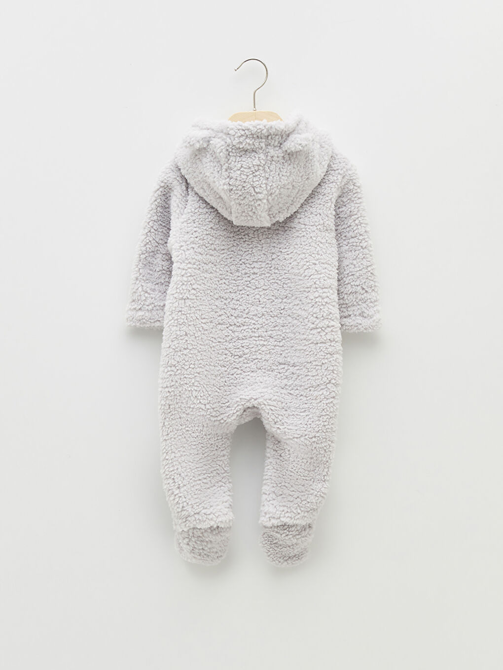 Gri Kapüşonlu Uzun Kollu Erkek Bebek Pelüş Tulum-1