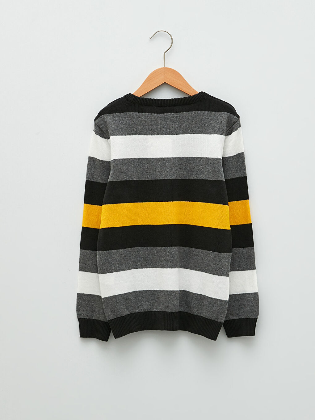 Gri Bisiklet Yaka Çizgili Uzun Kollu Erkek Çocuk İnce Triko Kazak-1