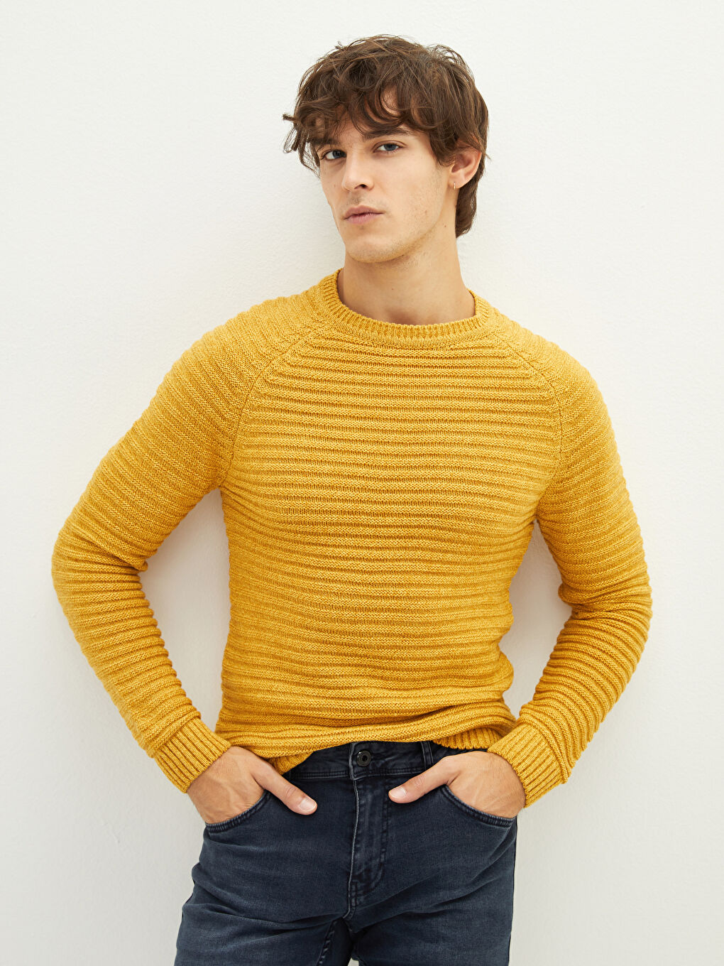 Свитер из трикотажа с круглым вырезом, длинным рукавом, толстый, мужской-1