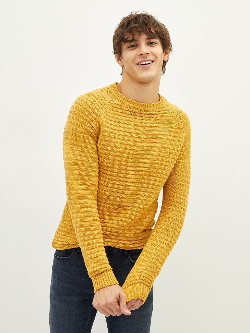 Свитер из трикотажа с круглым вырезом, длинным рукавом, толстый, мужской-2