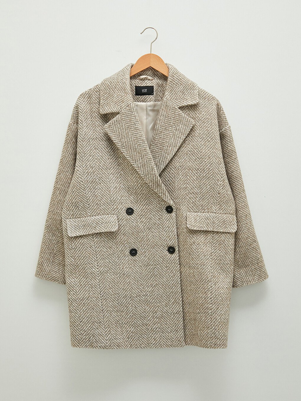 Jacket Collar Patterned Button Detailed Long Sleeve Thick Women's Cachet Coat-6