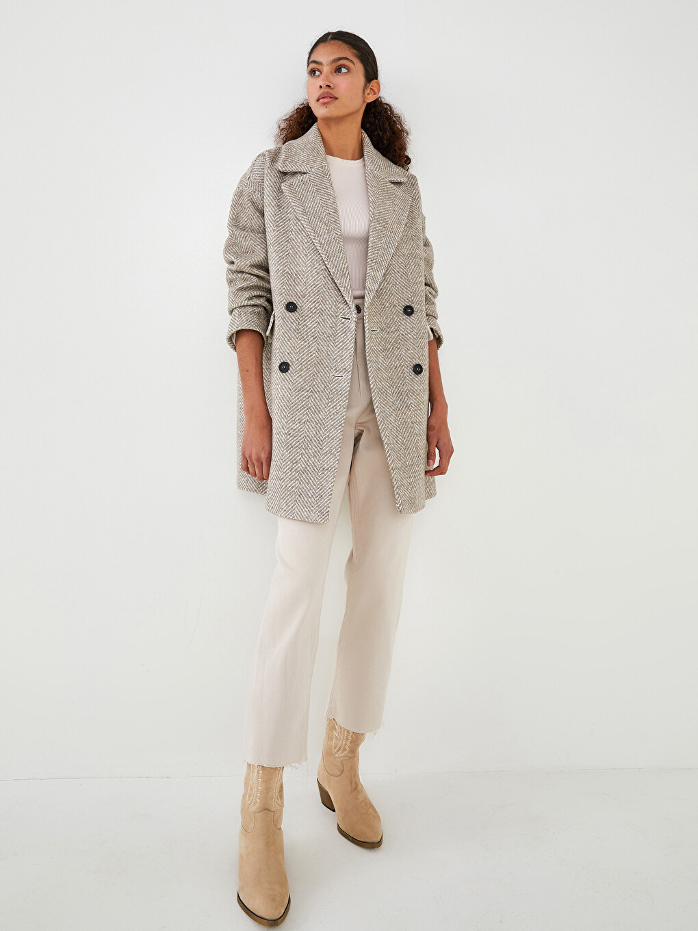 Jacket Collar Patterned Button Detailed Long Sleeve Thick Women's Cachet Coat-4