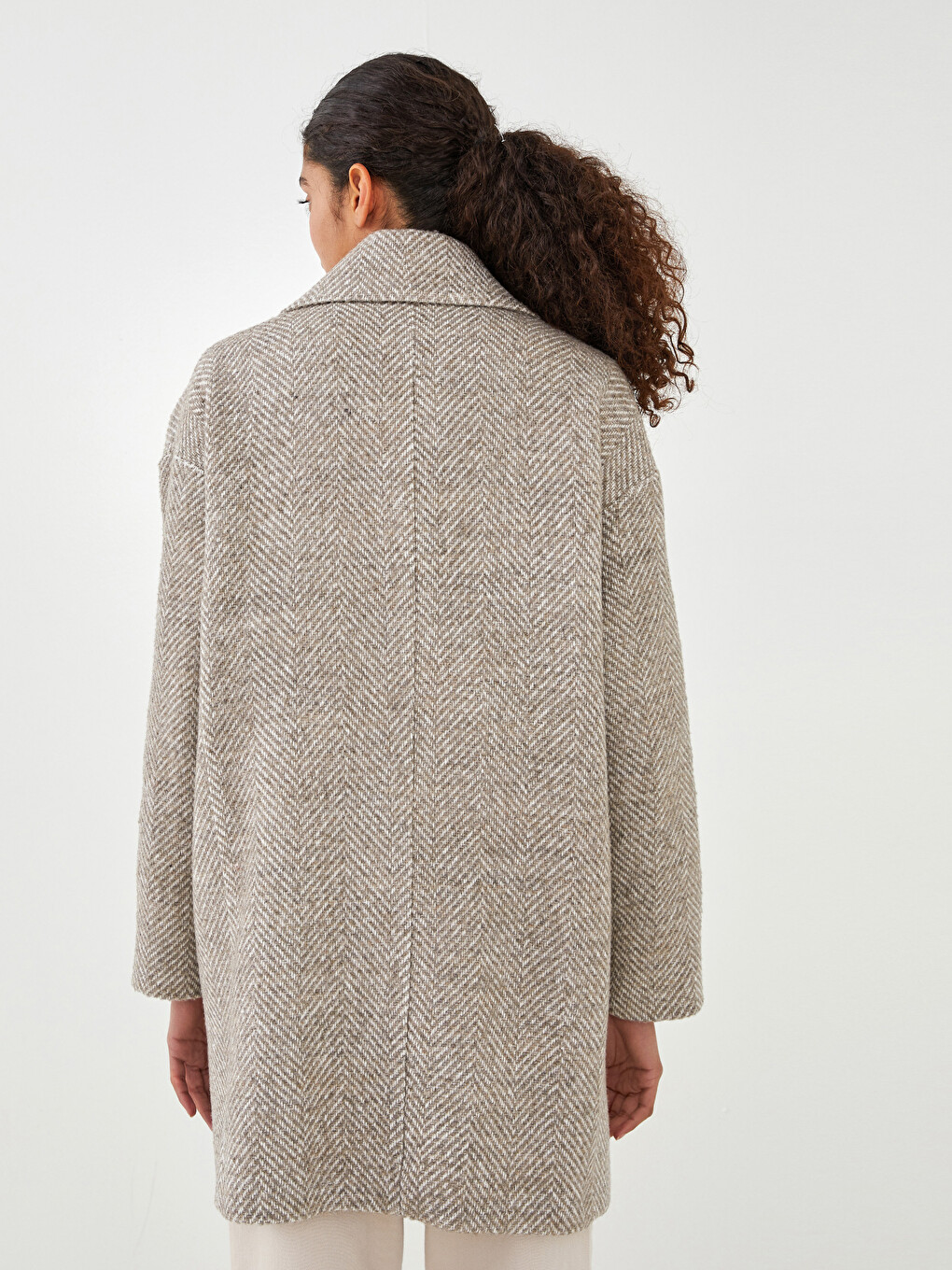 Jacket Collar Patterned Button Detailed Long Sleeve Thick Women's Cachet Coat-5