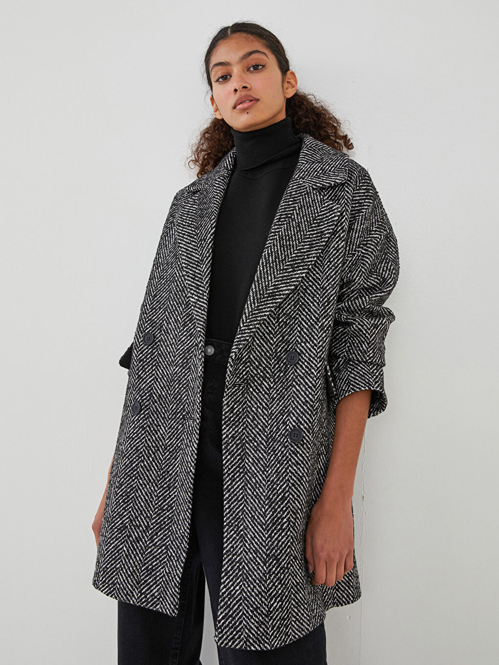 LCW Vision Jacket Collar Patterned Button Detailed Long
