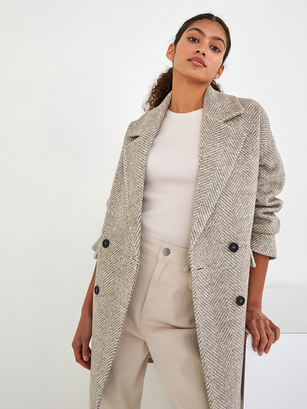 Jacket Collar Patterned Button Detailed Long Sleeve Thick Women's Cachet Coat-1