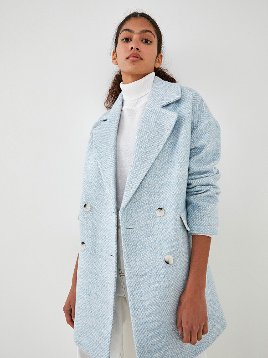 Jacket Collar Patterned Button Detailed Long Sleeve Thick Women's Cachet Coat-3