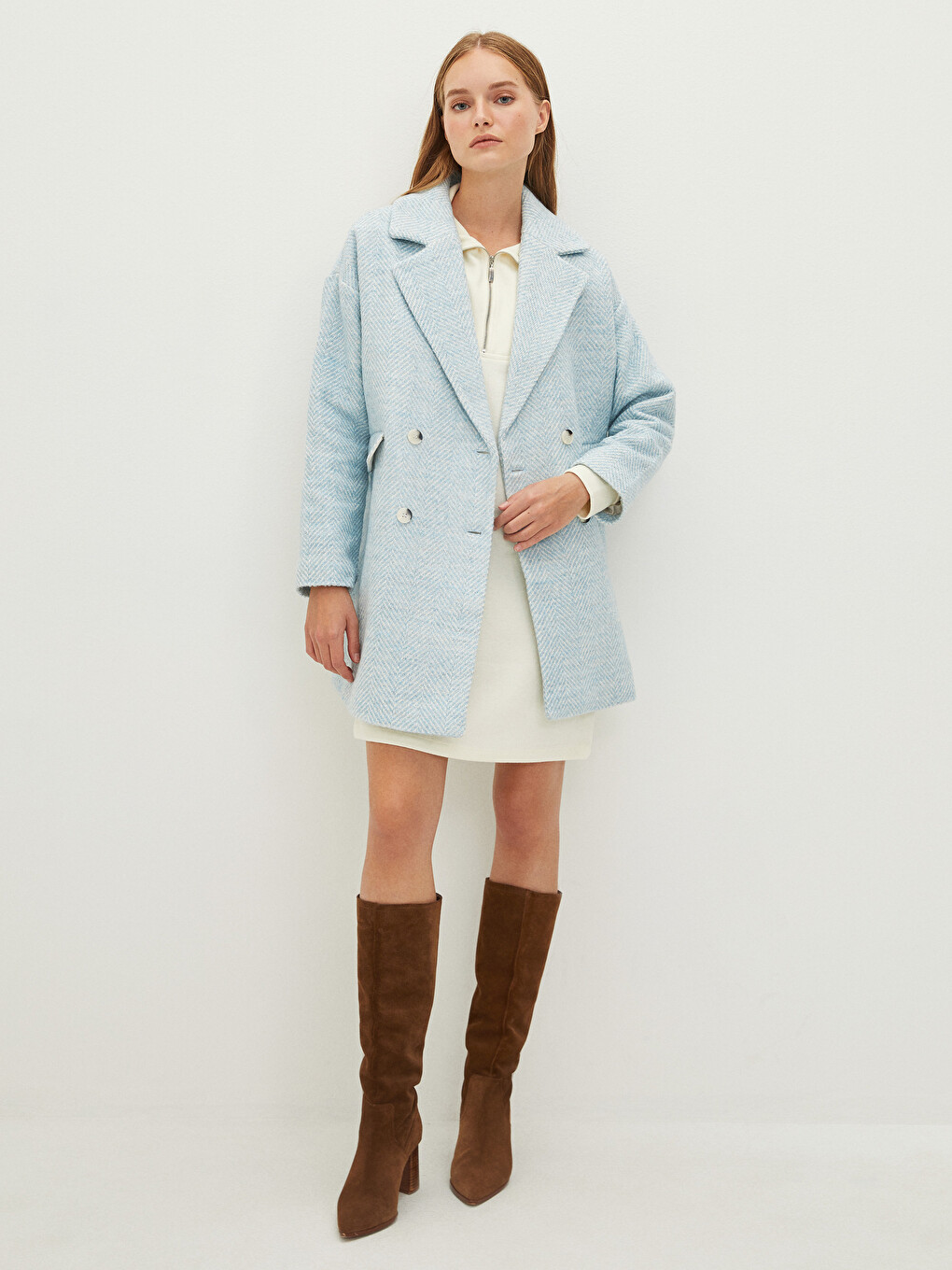 Jacket Collar Patterned Button Detailed Long Sleeve Thick Women's Cachet Coat-8