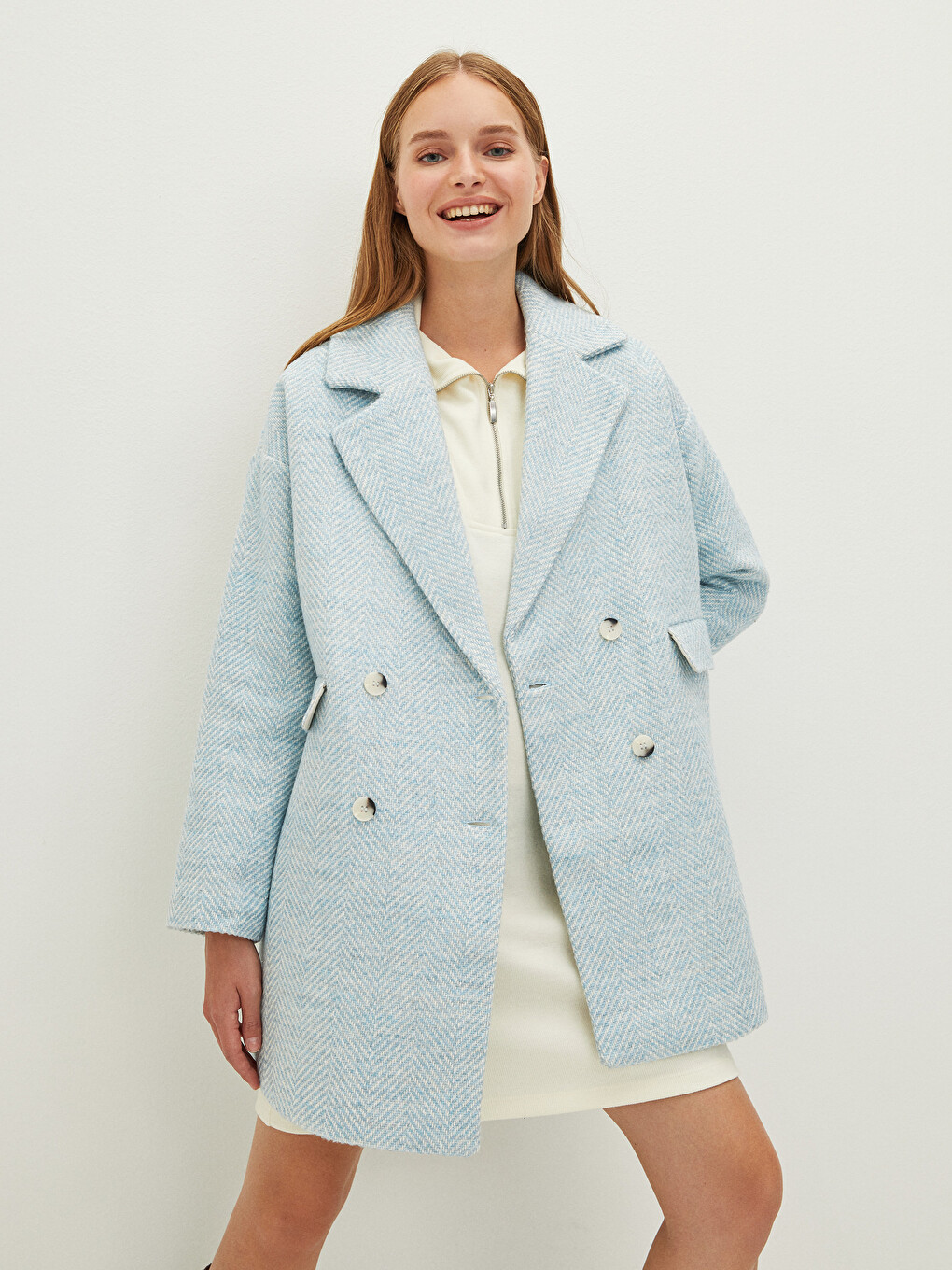 Jacket Collar Patterned Button Detailed Long Sleeve Thick Women's Cachet Coat-2