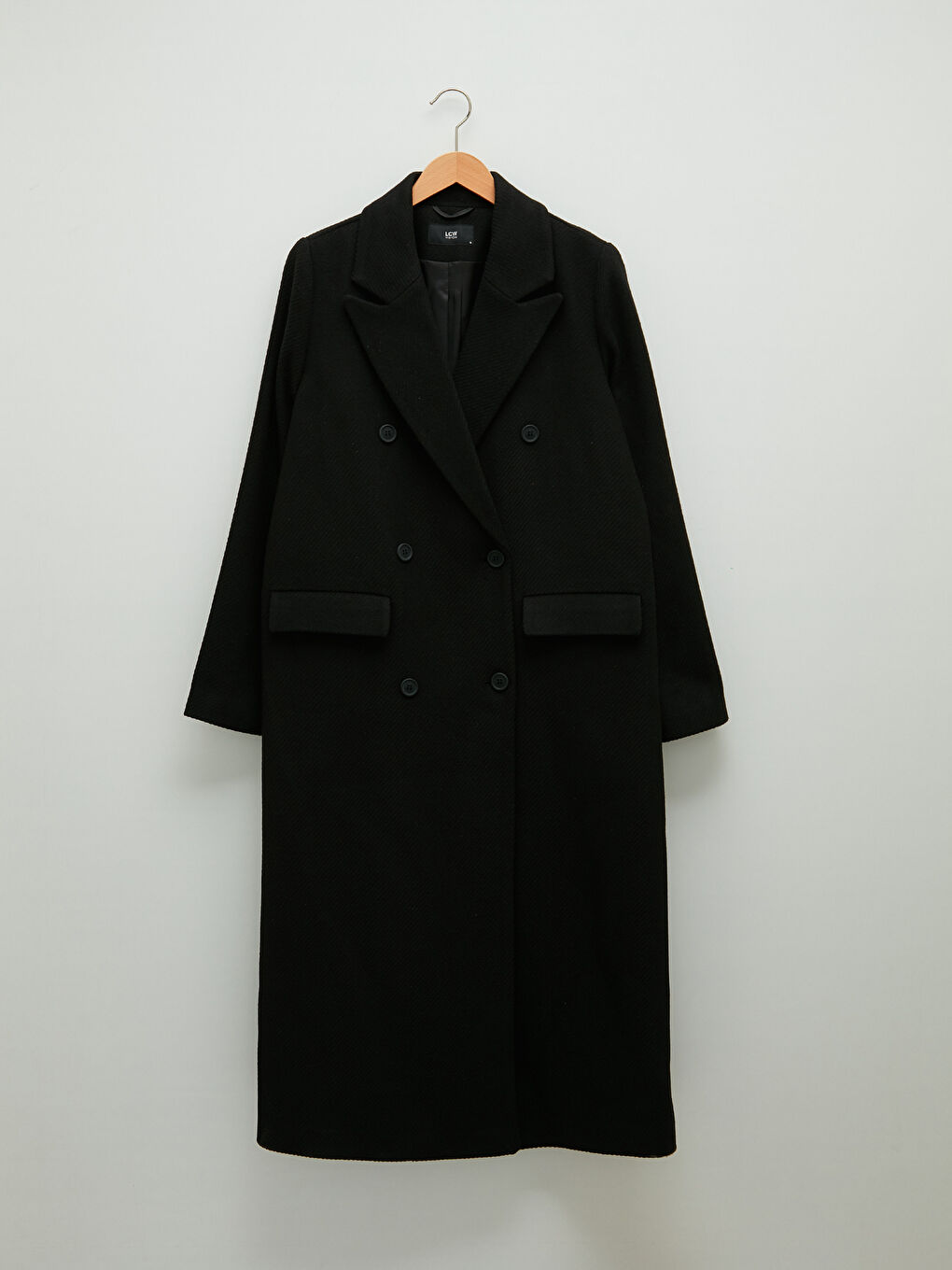 Siyah Ceket Yaka Düğme Detaylı Uzun Kollu Kadın Kaşe Kaban-8