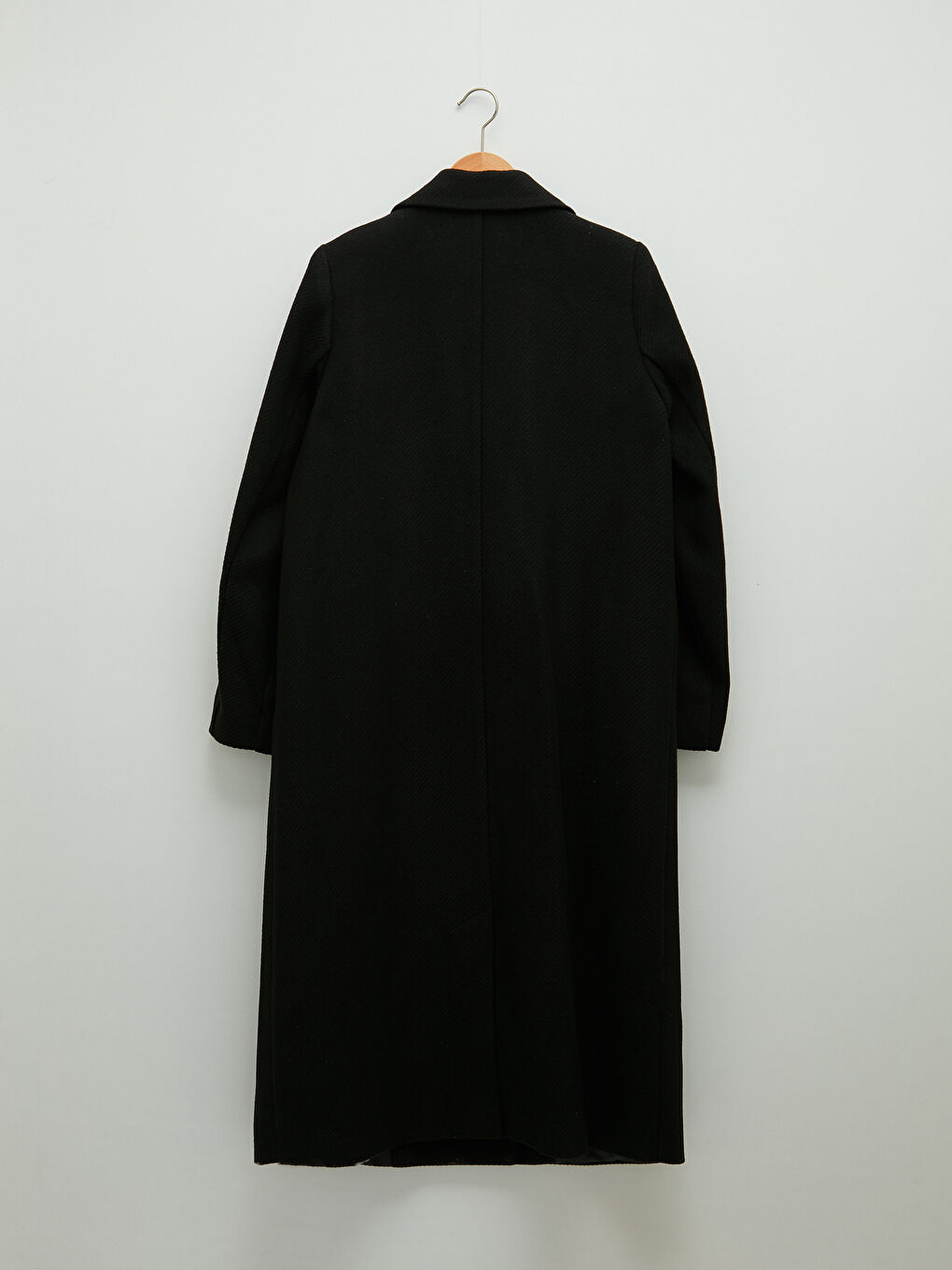 Siyah Ceket Yaka Düğme Detaylı Uzun Kollu Kadın Kaşe Kaban-9