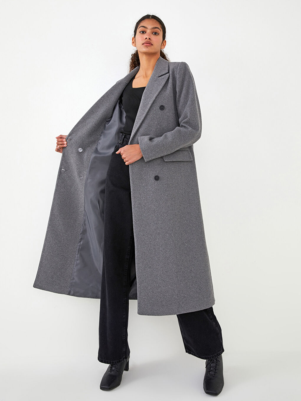 Palton Cachet cu Detalii Nasturi la Guler Jachetă și Mânecă Lungă pentru Femei-2