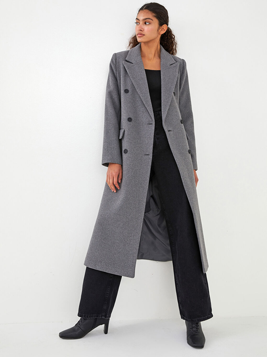 Palton Cachet cu Detalii Nasturi la Guler Jachetă și Mânecă Lungă pentru Femei-1